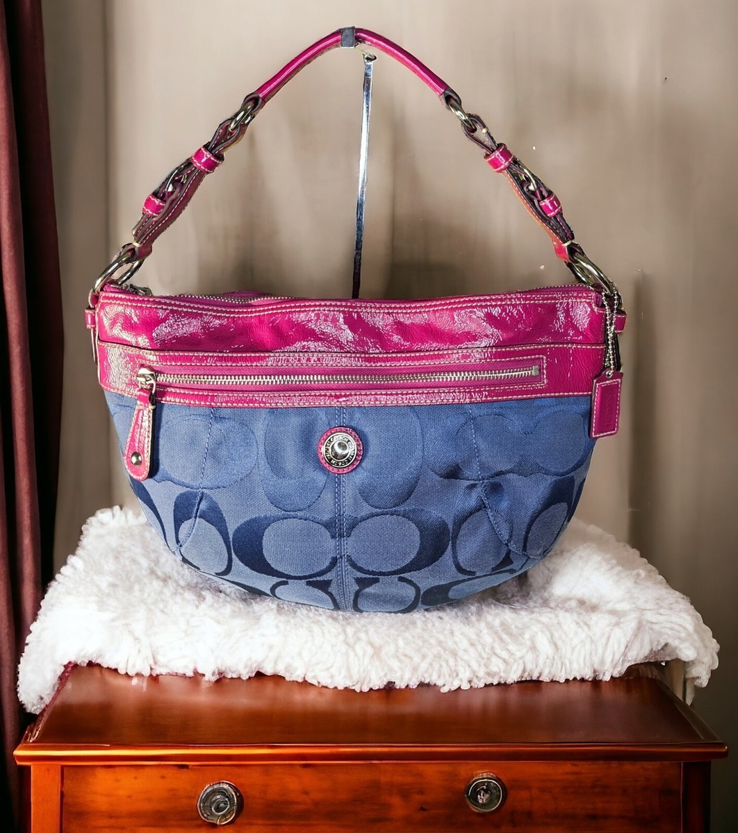 Coach LAURA Signature Hobo Purse F14938 MAGENTA & BLUE Coach LAURA Signature Hobo Purse F14938 MAGENTA & BLUE