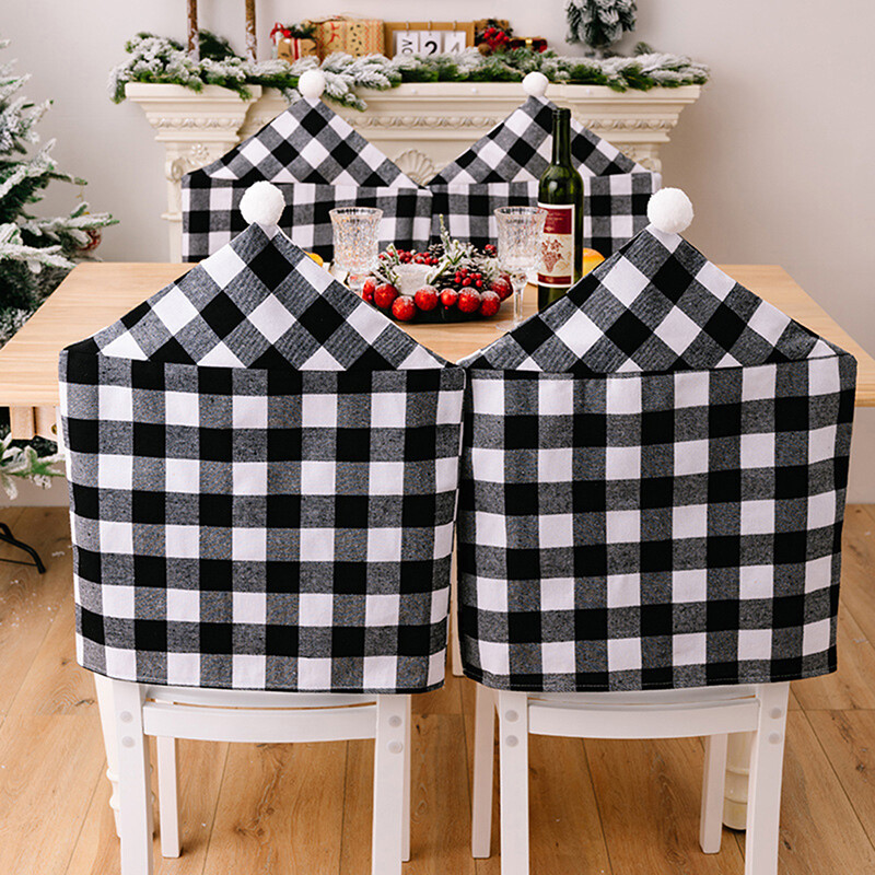 Christmas Chair Back Cover Black And White Plaid Chair Cover Xmas Home Decor BA eBay