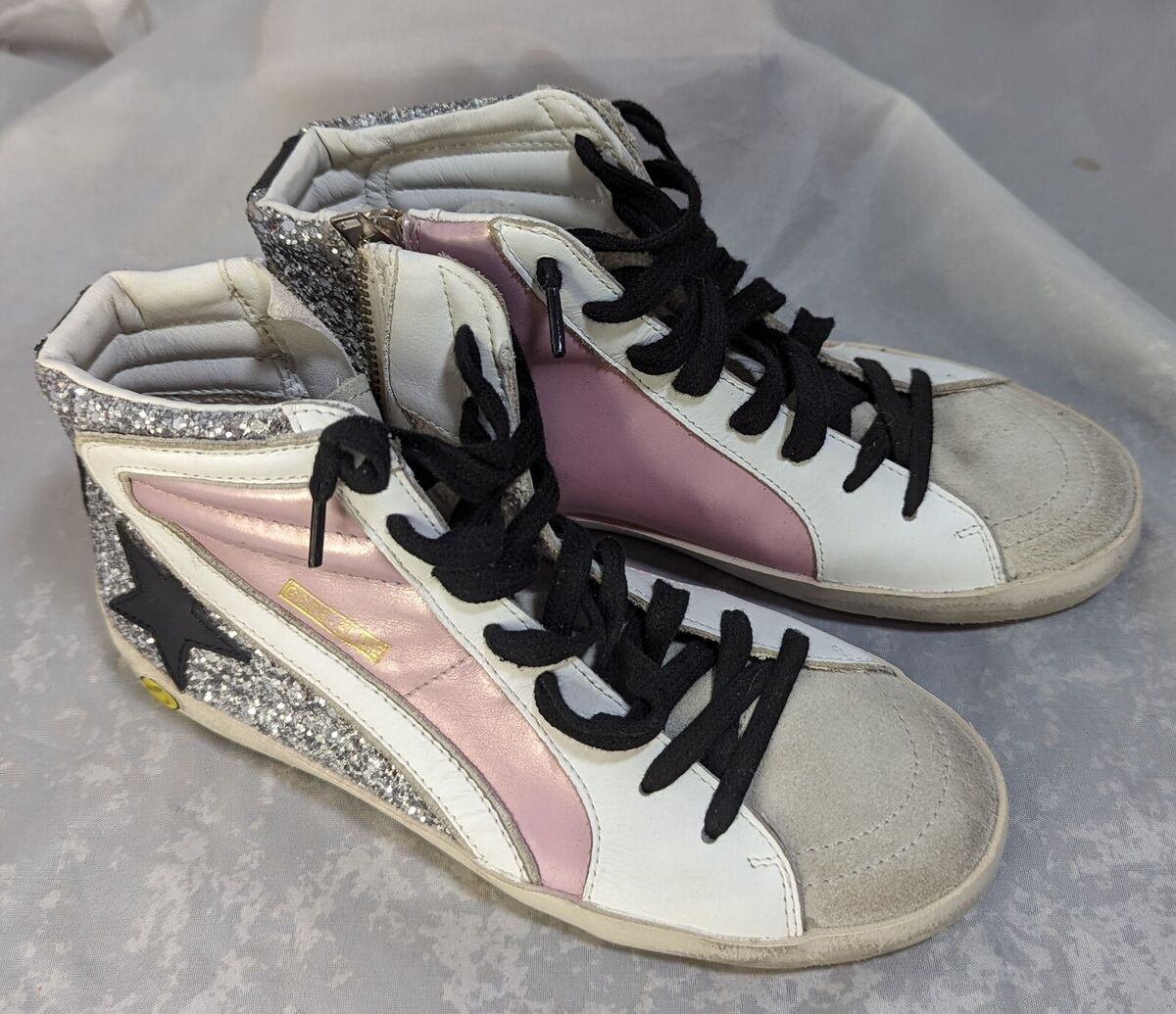 Golden Goose Slide Women's Mid-Top Glitter Leather Sneakers Golden Goose Slide Women's Mid-Top Glitter Leather Sneakers