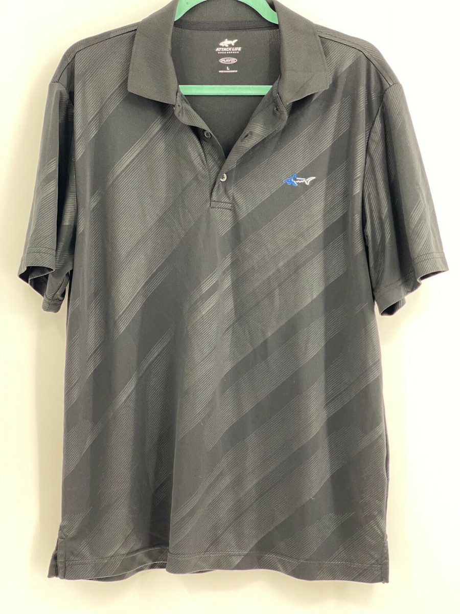 Attack Life Greg Norman Mens Large Dark Black Printed Short Sleeve
