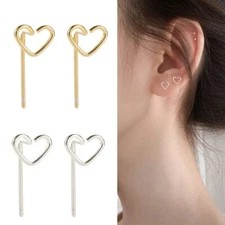 Fashion Stainless Steel Hollow Heart Ear Stud Earrings Women Party Jewelry Gift