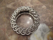 Vintage Germany Silvertone Scarf Clip Round Woven Etched 1 3/8"