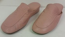 Vintage pink fine leather slippers slip on 9 3/8" long 3 1/4' wide