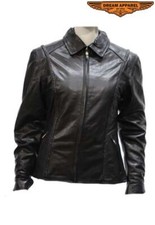 Black Women Fit Light Weighted Motorcycle Biker Leather Braided Jacket