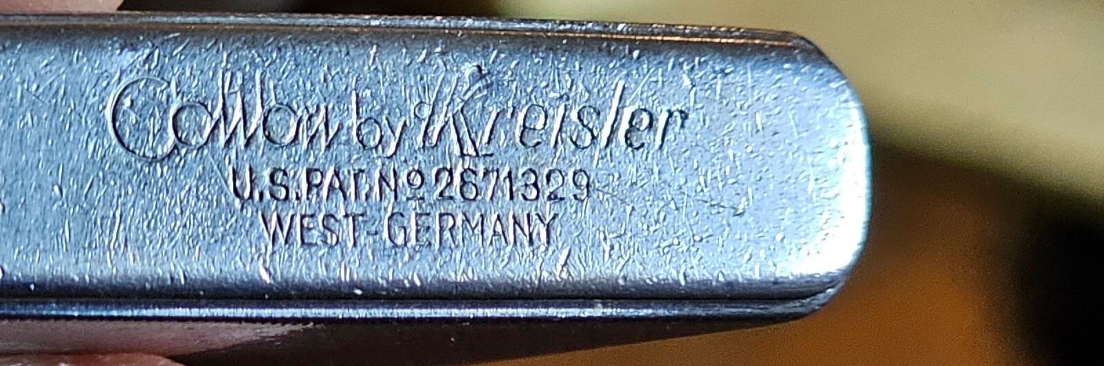 Vintage Colibri by Kreisler West Germany Lighter, Chrome Toned Engraved "WHR" 