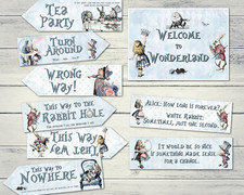 Alice in Wonderland Blue Arrows & Signs Tea Party Decorations
