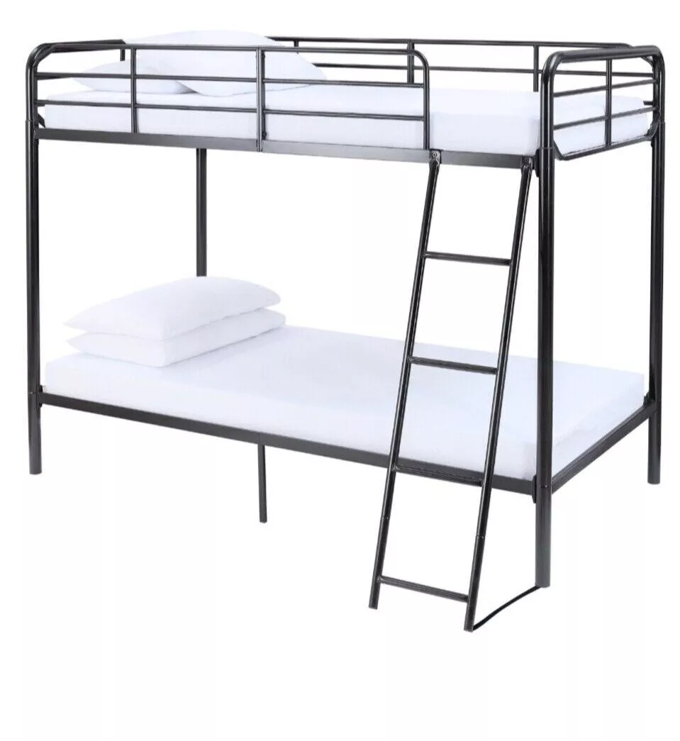 Your Zone Twin Over Twin Metal Frame Bunk Bed with Ladder Black