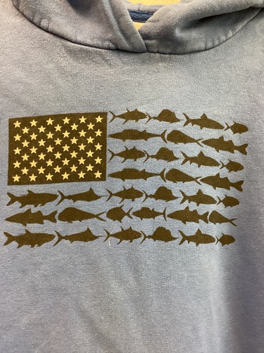 Columbia PFG Blue hoodie Pullover American Flag Fish Sweater youth sz XL 18-20 - Picture 10 of 10