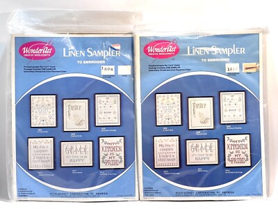 Vintage Wonderart Linen Sampler To Embroider Lot Of 2 Samplers 1808 & 1810