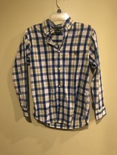 Chaps Boy's Button-Down Dress Shirt Size L Blue Yellow Plaid EUC