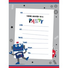 Robot Party Invitation Pad/Sheets 20pk "Cheeky Robots" - NO ENVELOPES INCLUDED