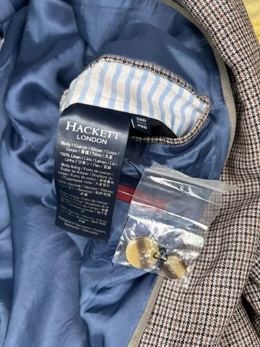 Chaqueta Blazer Híbrida Hackett London Lino Micro Cuadros Forro Extraíble EE. UU. 38R - Imagen 14 de 16