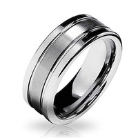 Bling Jewelry Gift Grooved Unisex Matte Tungsten Ring 8mm Bling Jewelry Gift Grooved Unisex Matte Tungsten Ring 8mm