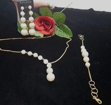 White Beaded Neckless Earrings And Bracelet Set For Girls Birthday Gift