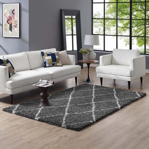 Diamond Lattice Trellis High Pile Shag 5x8 Area Rug In Dark Gray And Ivory 889654116417 Ebay