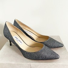 675 Jimmy Choo Romy 60 mm Glitter Mesh Metallic Pointy Toe Pumps Gunmetal 40