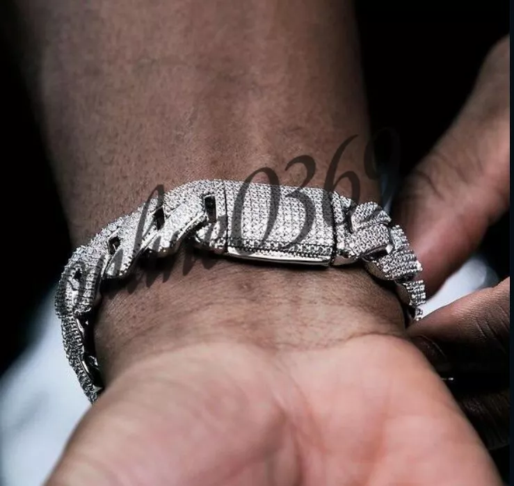 Mens cuban link bracelet white gold deals