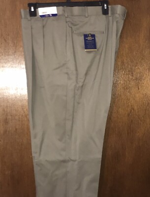 Hart Schaffner Marx Mens New $95 UNHEMMED 46R Expander Fit Dress Pants Taupe NWT