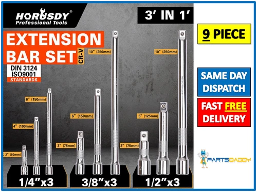 9pc Socket Bar Extension Set 1/4" 3/8" 1/2" Inch Drive Long Garage Tool UK 23-57