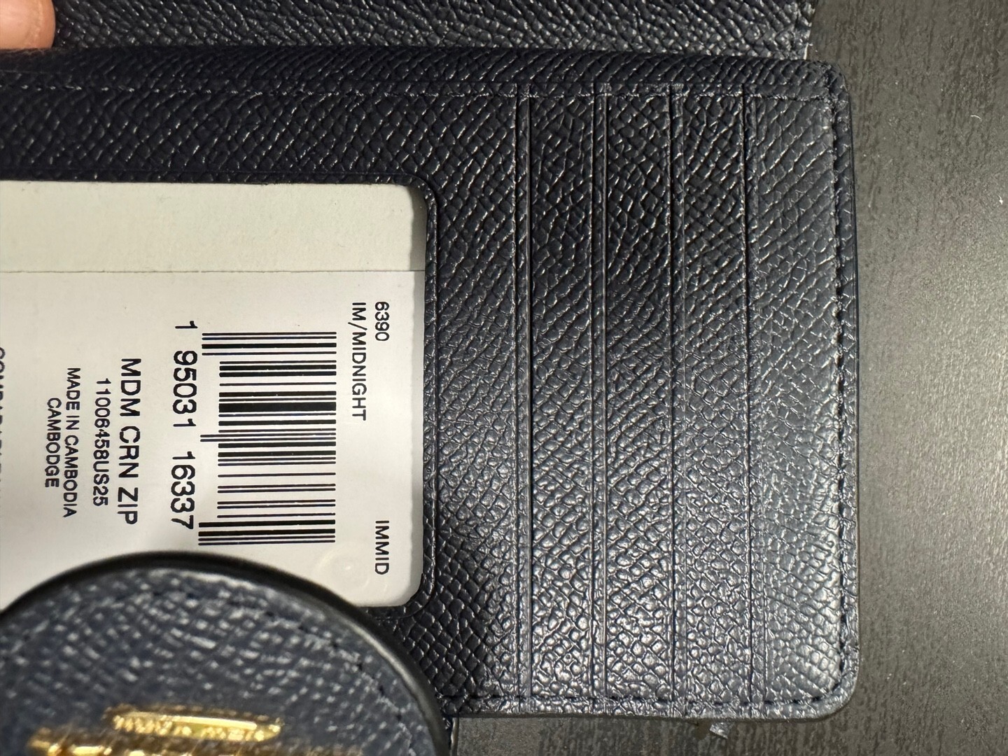 COACH Women's Medium Corner Zip Wallet in Crossgrain Leather 6390 MIDNIGHT