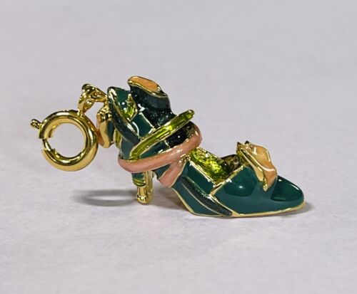 Pendentif charme chaussure retraité vintage Kenneth J Lane Calla Lily rose sur émail vert - Photo 1 sur 5
