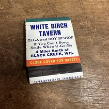 Vintage White Birch Tavern Black Creek Wis Advertising Matchbook Cover