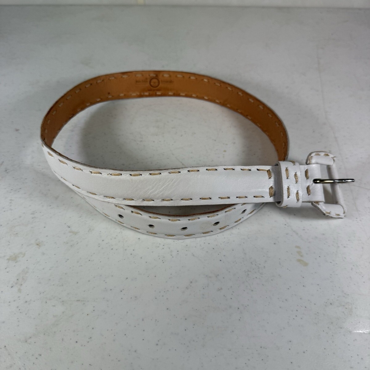 Jean Louis Fernandez Creations Whip Stich Belt White Women's 28