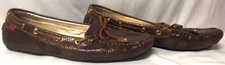 MARC JOSEPH NEW YORK CYPRESS HILL BROWN & GOLD SNAKE PRINT LEATHER MOCCASINS 8.5
