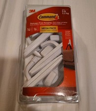 Command Large White Utility Hooks 14 Pack Damage-Free Adhesive Wall Hangers NEW