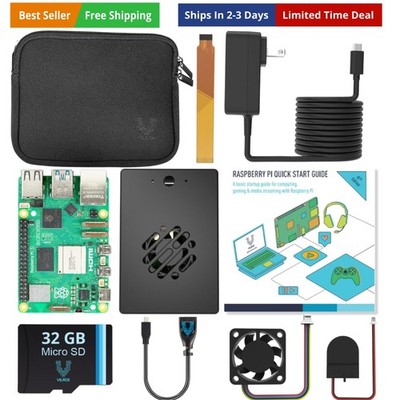 Raspberry Pi 5-8GB Starter Kit - Turbo Cooled Edition - 32GB Memory Aluminum ...