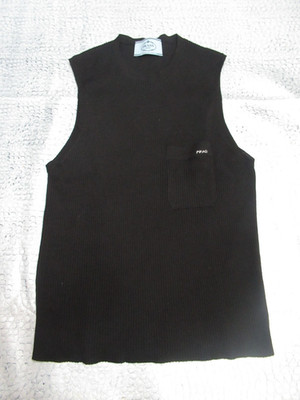 Prada Black Ribbed sweater Vest Top size 42 Women Made in Italy wool Silk