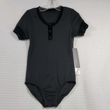 Danz N Motion Black Child Short Sleeve Leotard Velvet Trim Textured Pattern