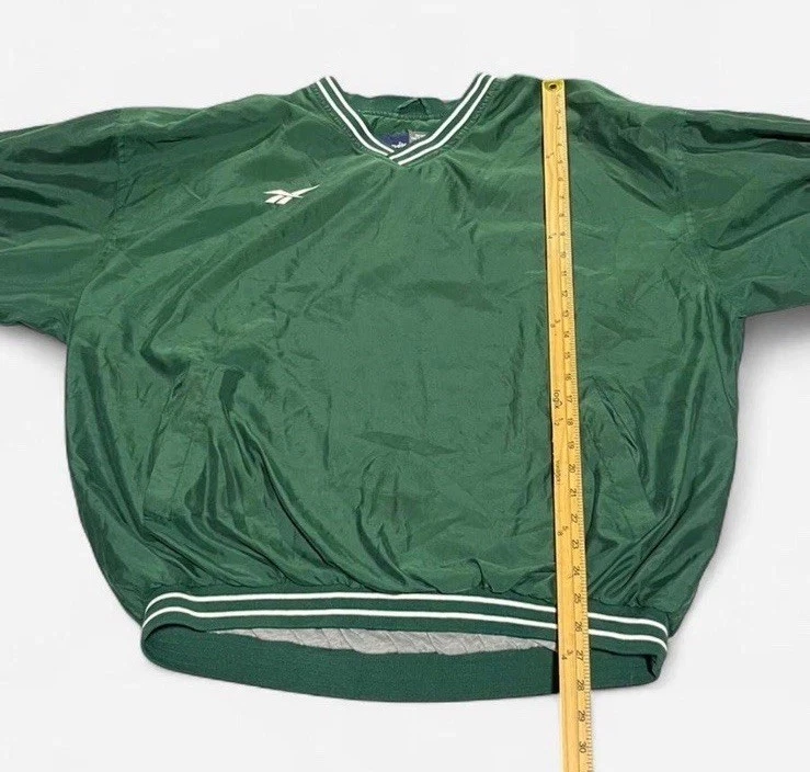 Chaqueta Pullover Forrada Reebok Vintage Años 90 Cuello en V Cortavientos Verde XXL Foto 4 de 4