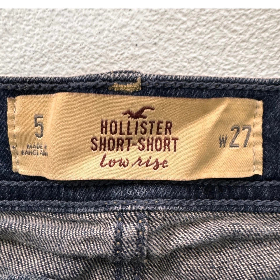 Pantalones Cortos Y2K Hollister Tiro Bajo Talla 5 Denim Lavado Oscuro Foto 2 de 4