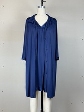 Vintage Vanity fair Robe Nightgown 2 Piece Navy Blue Embroidered XL USA 70s 80s