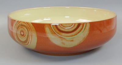 Denby Fire Chili 9'' Schüssel Servieren Salat Pasta Schüssel Orange Kreise Steinzeug