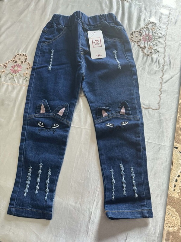 Kids' Blue Cat Embroidered Jeans Fit Size 4T