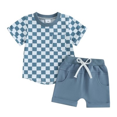Toddler Baby Boy Girl Summer Clothes Checkerboard Print Short Sleeve T-Shirt ...
