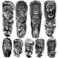 Lion Temporary Tattoo Stickers - Full Sleeve and Half Arm Designs for All Ages