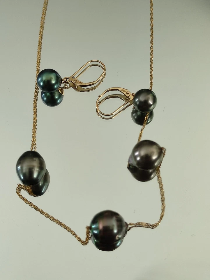 QVC Tahiti Perlen Schmuck Set Halskette und Ohrringe 585 Gold - Bild 4 von 4