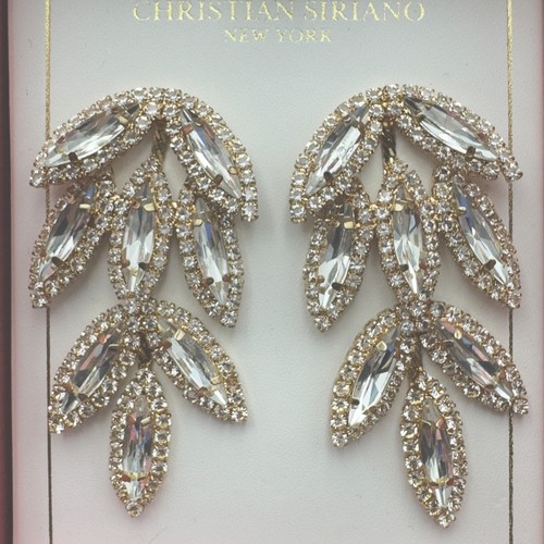 Christian Siriano Chandelier Leaf Drop Dangle Statement Earrings Gold Tone New - Picture 2 of 7