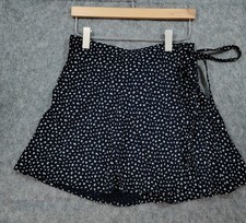 Brandy Melville Navy Blue White Floral Wrap Mini Skirt Size 3 Italy Viscose