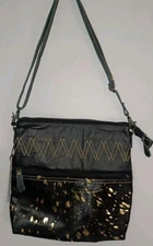 Myra USA Ziggy Leather and Hairon Bag. Western Black And Gold Crossbody