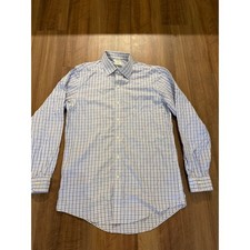 Brooks Brothers Milano Dress Shirt Mens 15.5-33 Blue Slim Fit Non-Iron Check