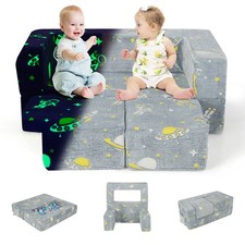 Kids Glow Sofa Toddler Convertible Play Couch w/ Side Pockets  Ottomans Cover