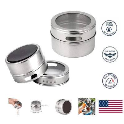 Stainless Steel Magnetic Spice Jars - 2-Pack with Twist Top for Easy Dispensing - Image 1 of 4