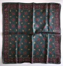 Superb Italian Silk Pocket Square Dark Green Medallions