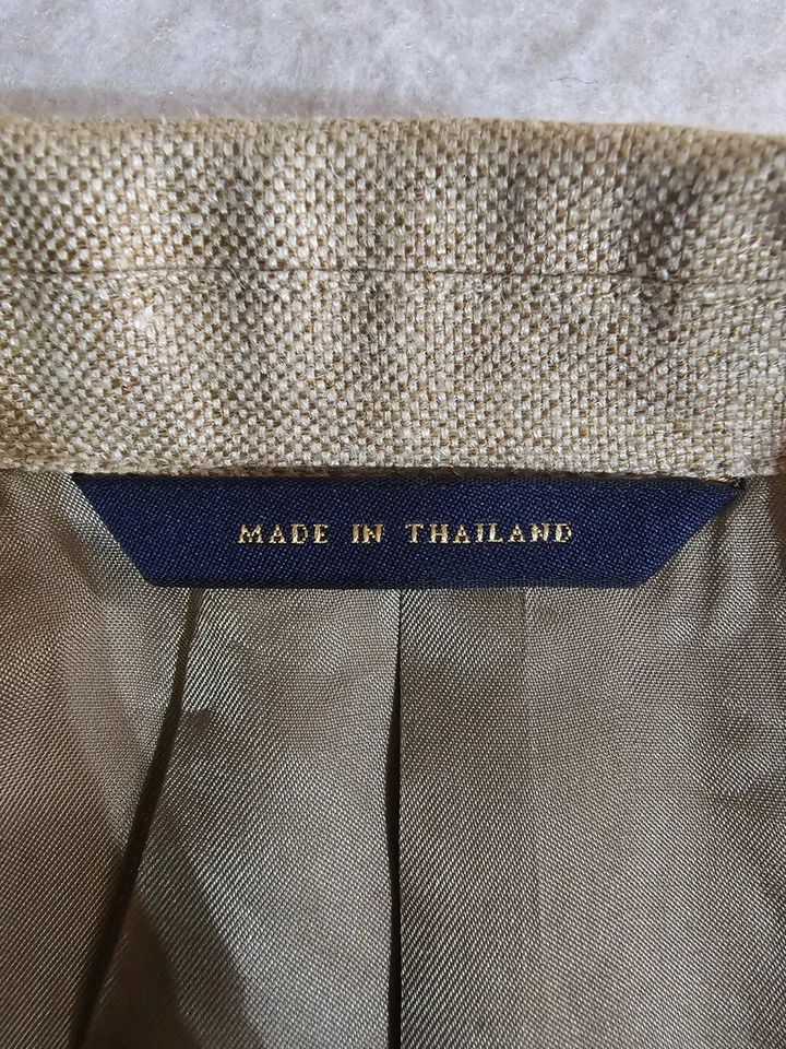 Casaco esportivo masculino Brooks Brothers 1818 Madison blazer bege seda linho lã tamanho 50R - Imagem 4 de 4