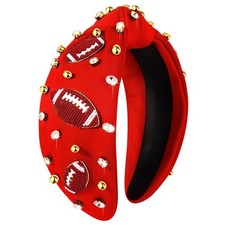 Football Headband Women Beaded Rhinestone Crystal Knotted Game Day Top Knot