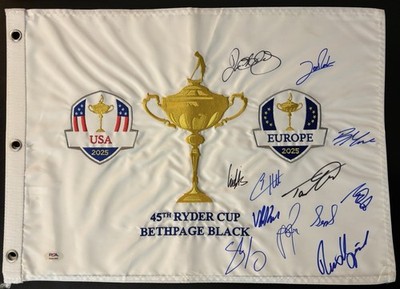 2025 Full Team Europe Signed Ryder Cup Golf Flag 12 Autos Rory Lowry Rose ++ PSA
